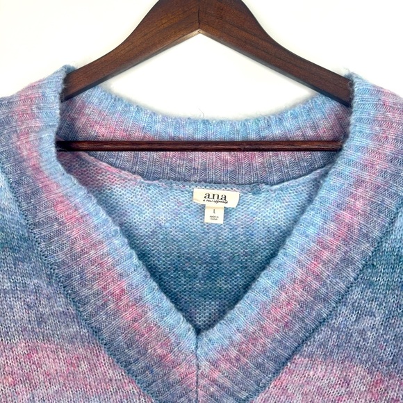 a.n.a‎ Women's Size L Long Sleeve V-Neck Color Block Chain Knit Sweater - Picture 2 of 15